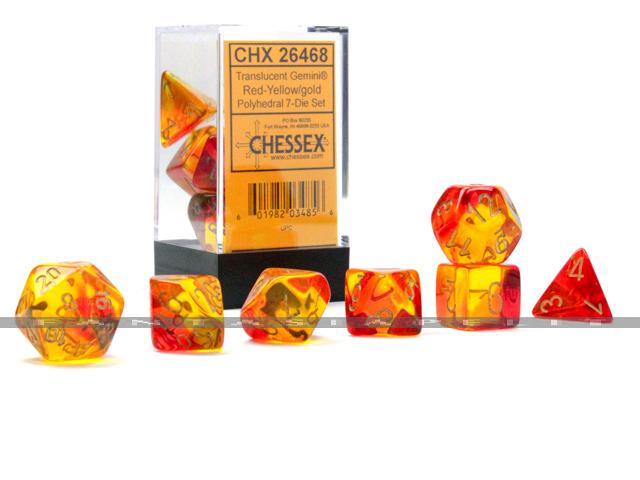Gemini: Poly Translucent Red-Yellow/gold 7-Die Set