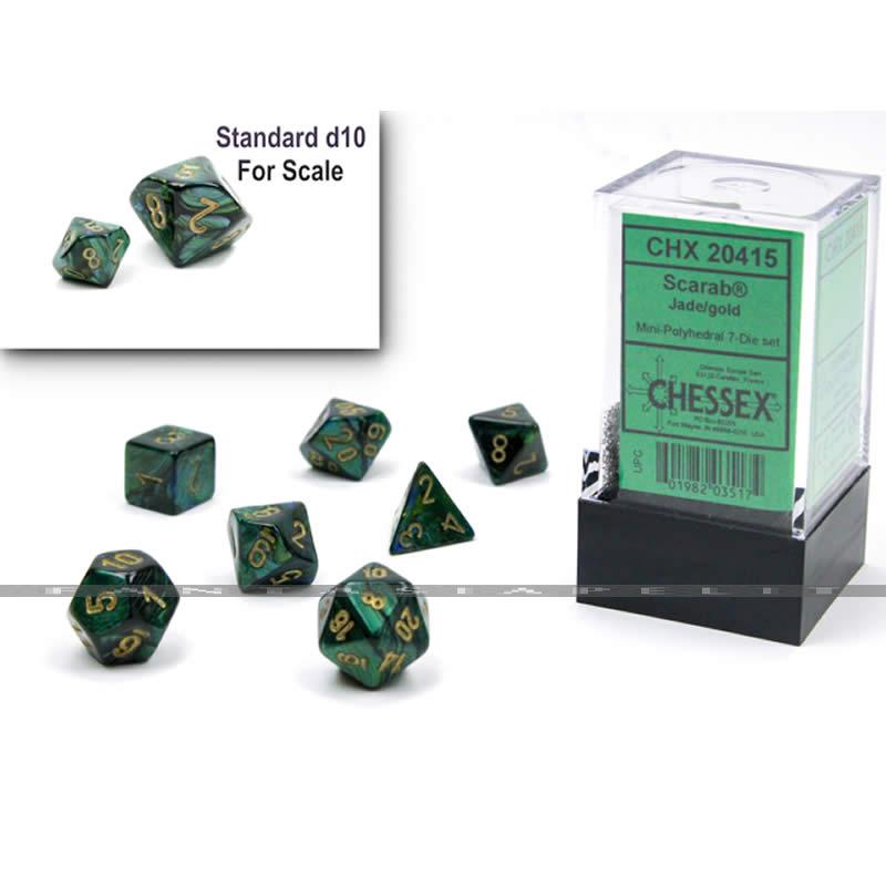 Scarab: Mini-Polyhedral Jade/gold 7-Die Set
